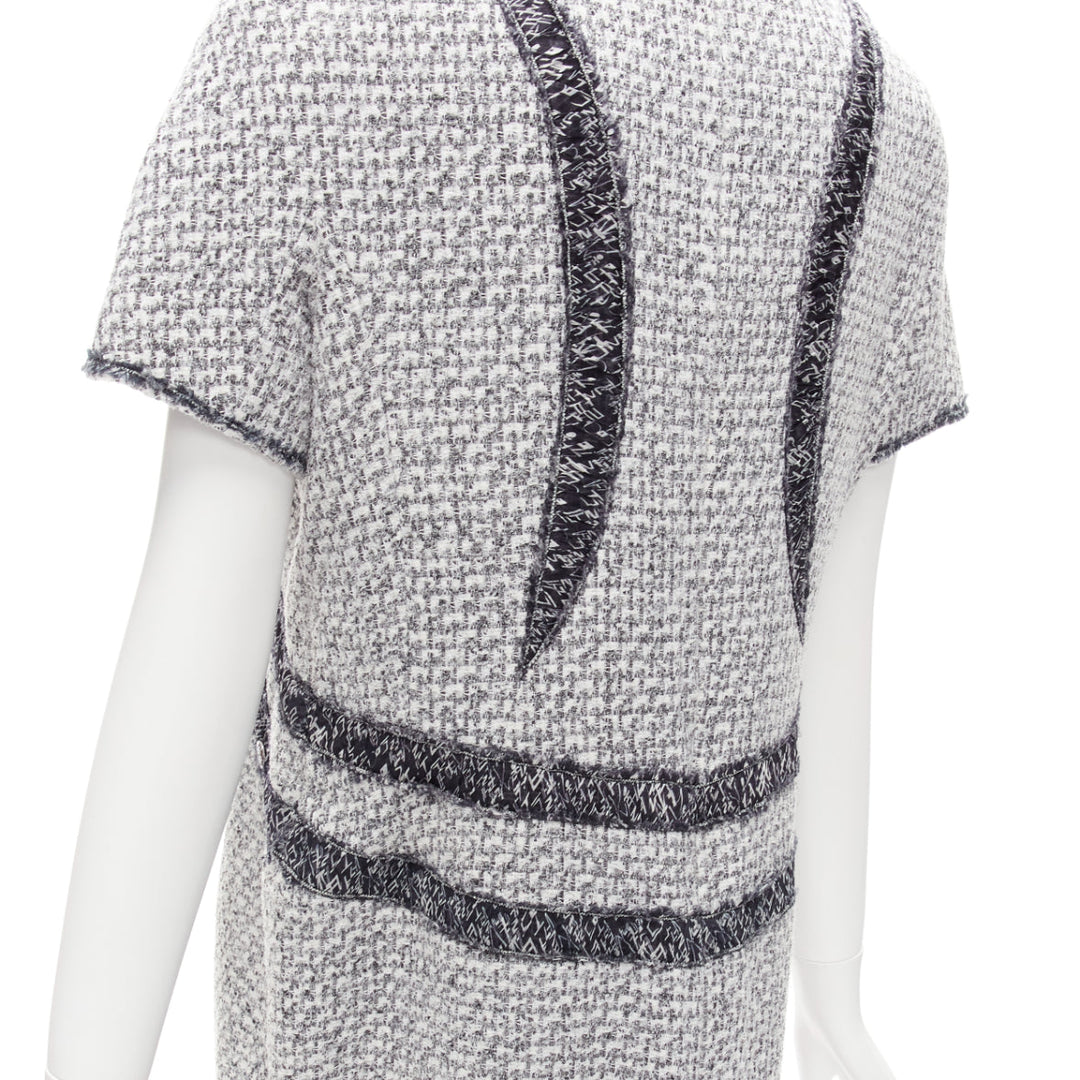 CHANEL 13P grey graphic panels Fantasy Tweed shift dress FR46 3XL