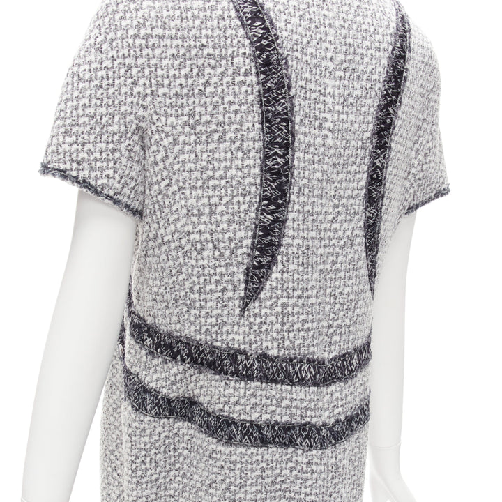 CHANEL 13P grey graphic panels Fantasy Tweed shift dress FR46 3XL