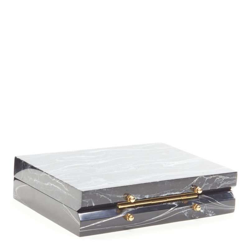 L'AFSHAR black white marble print acrylic gold hardware box clutch bag