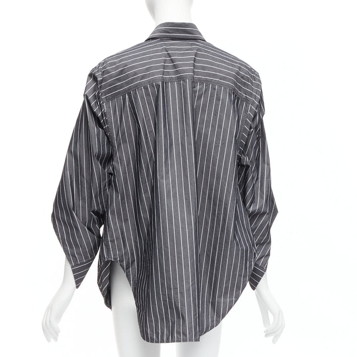 BALENCIAGA Wardrobe Demna 2021 grey pinstripe logo deconstructed shirt FR34 XS