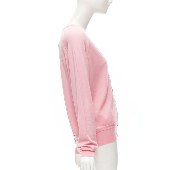 VERSACE 2020 Medusa buttons pink wool cashmere silk cardigan IT44 L
