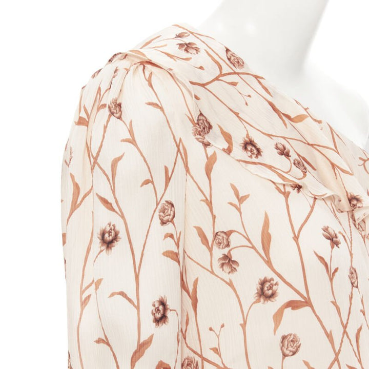 JOHANNA ORTIZ Mysterious Soul beige floral one shoulder tier maxi dress US2 XS
