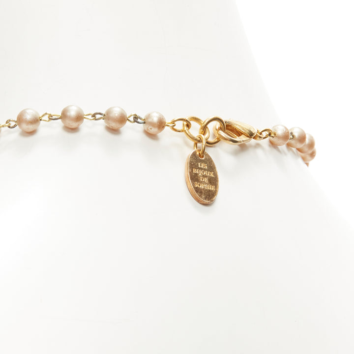 LE BIJOUX DE SOPHIE black crystal aboriginal statue pearl chain necklace