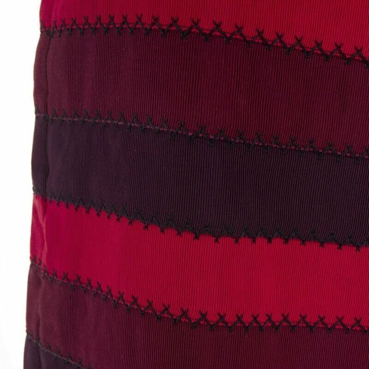 MARY KATRANTZOU red purple stripe ribbon overstitched fitted midi skirt UK8 26"