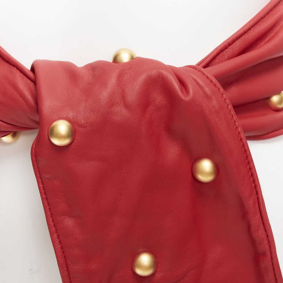 PHILOSOPHY DI LORENZO SERAFINI red soft leather gold dome studs wide belt S