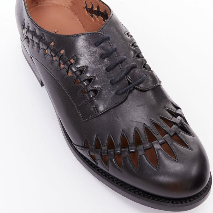 ALAIA Goodyear black leather laser cut out braided brogue EU38