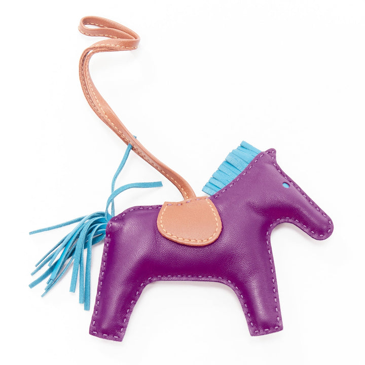 HERMES Rodeo PM purple leather brown trim fringed tail horse charm
