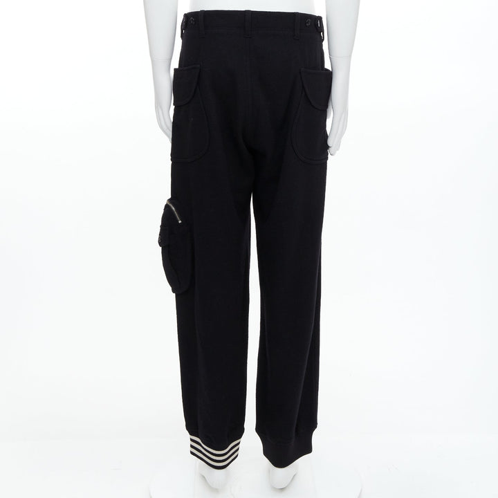 Y3 black wooly silver zip stripes opening asymmetric cargo joggers M