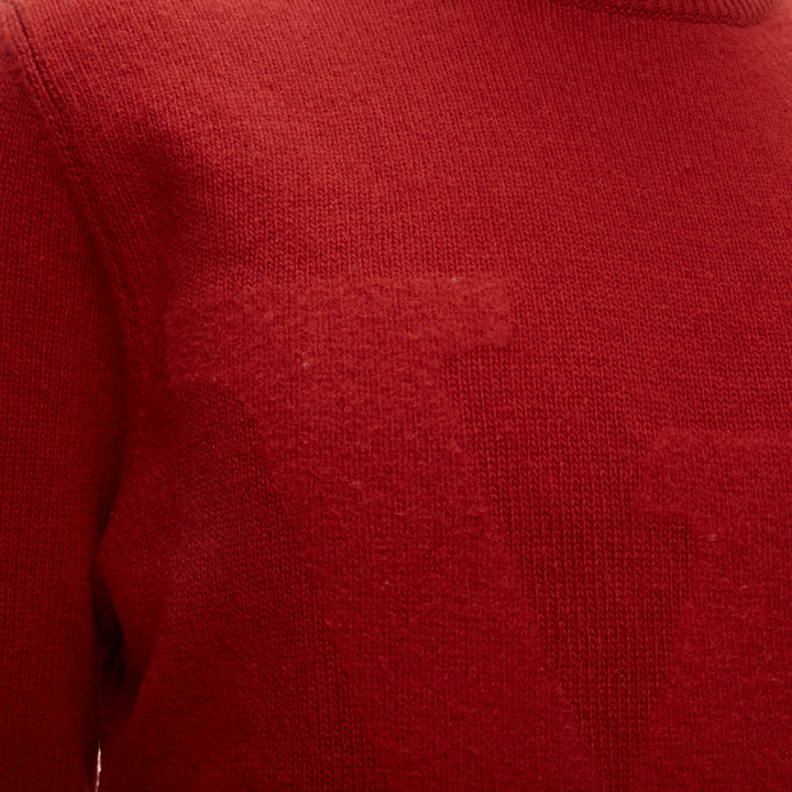 LOUIS VUITTON 100% wool red LV oversized logo long sleeve crew sweater M