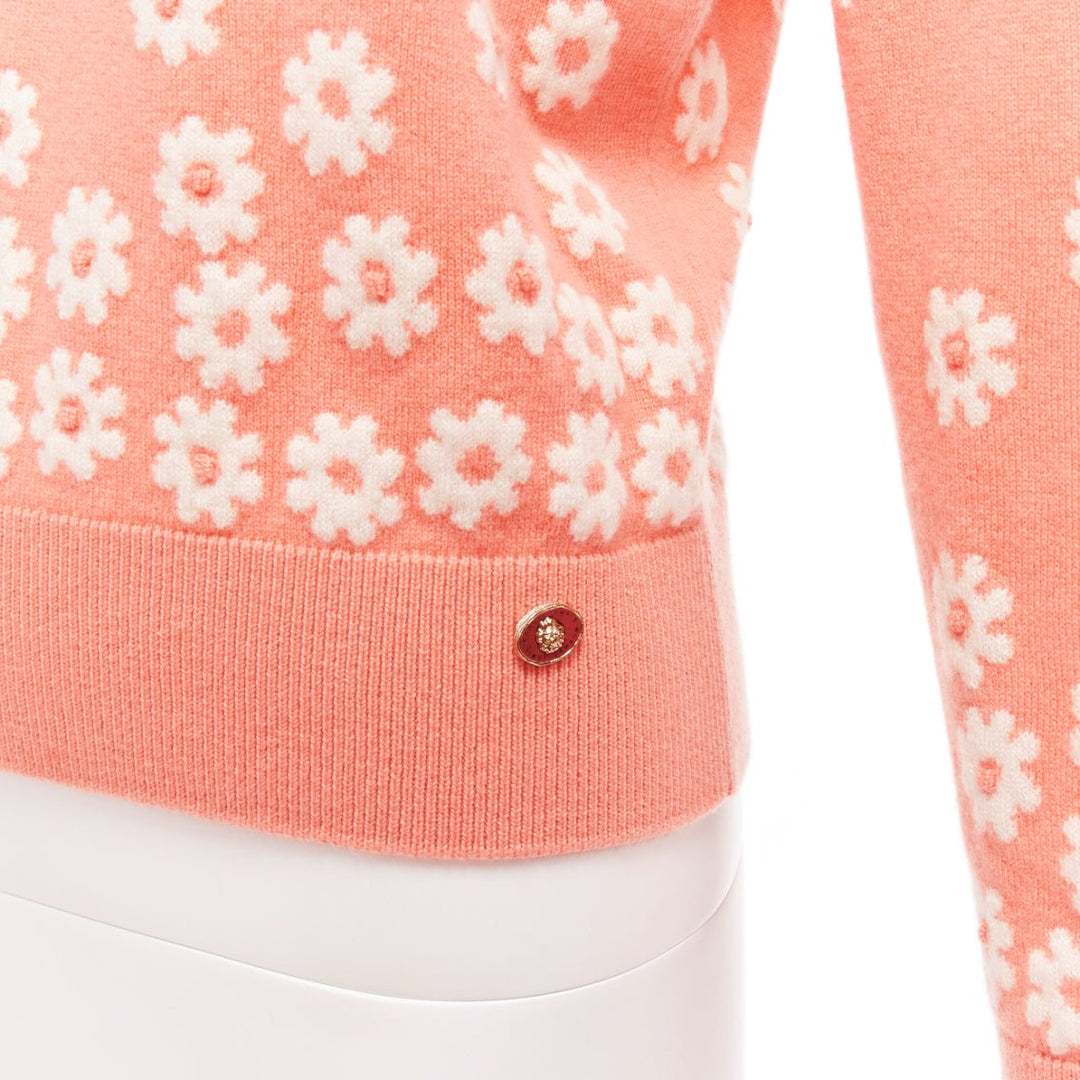 CHANEL 22P peach cashmere blend floral CC knitted pullover sweater FR34