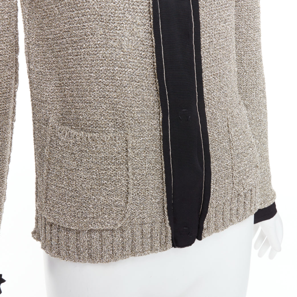 LANVIN 2014 metallic gold black trim long sleeve cardigan S