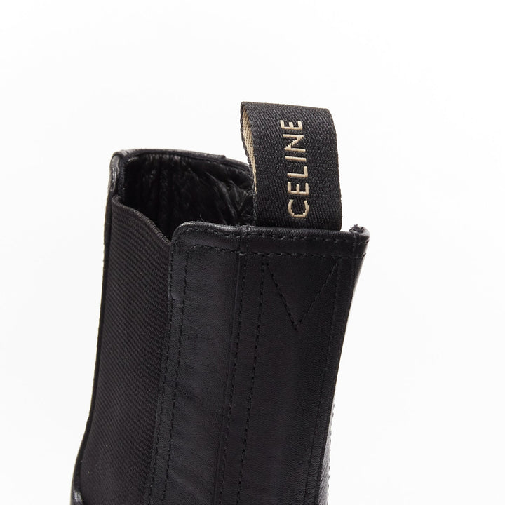 CELINE 2022 Bulky Chelsea black calfskin leather buckles biker boots EU39