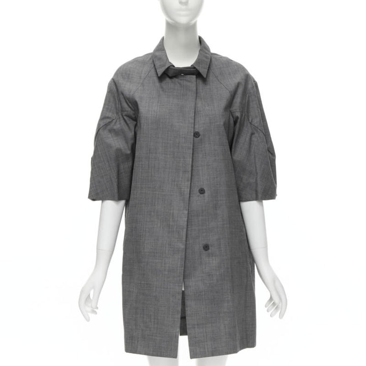 MARNI grey virgin wool curved rounded short sleeve cocoon coat IT38 XS
