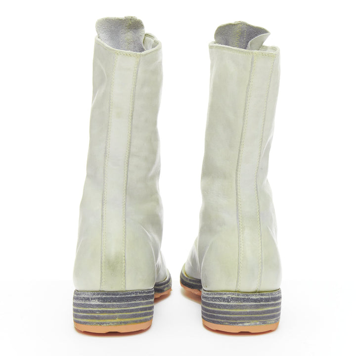 GUIDI light grey tumbled washed soft leather zip front boot EU37