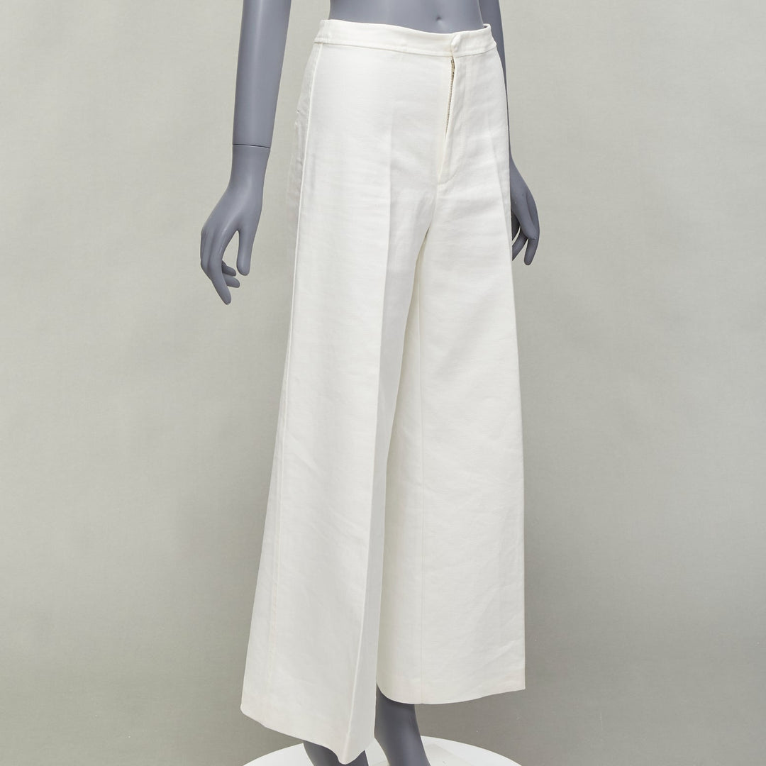 ISABEL MARANT white cotton linen high waist wide leg cropped pants FR36 S