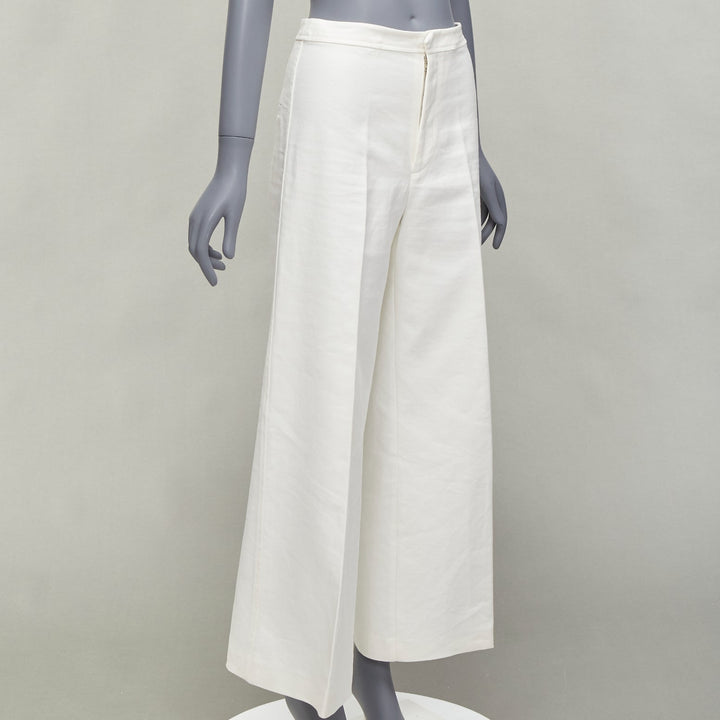 ISABEL MARANT white cotton linen high waist wide leg cropped pants FR36 S