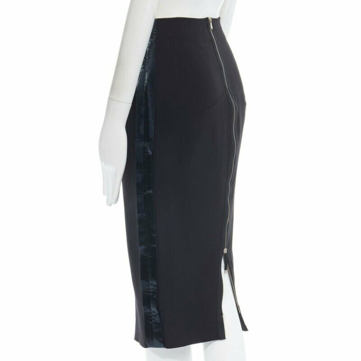 VICTORIA BECKHAM black silk wool lacquared fabric trimmed side pencil skirt 25"