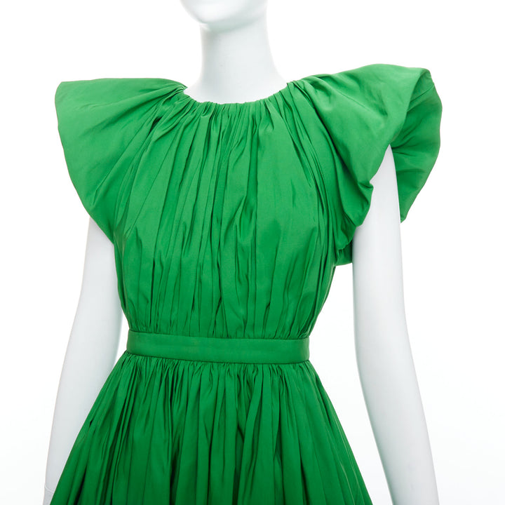 ALEXANDER MCQUEEN 2023 kelly green open back puff sleeve midi dress IT38 XS
