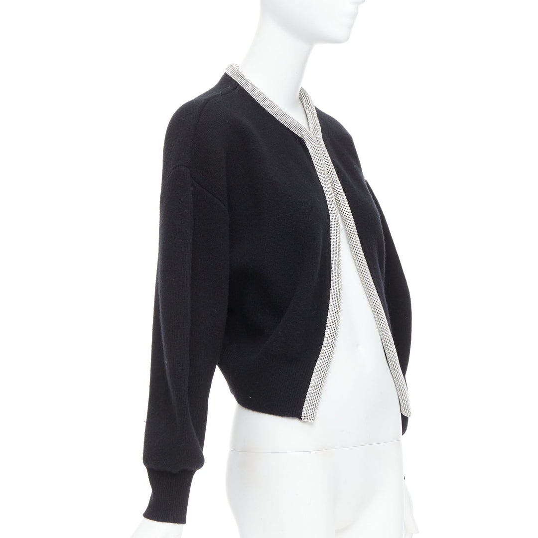 ALEXANDER WANG black wool cashmere blend crystal cord cropped cardigan S