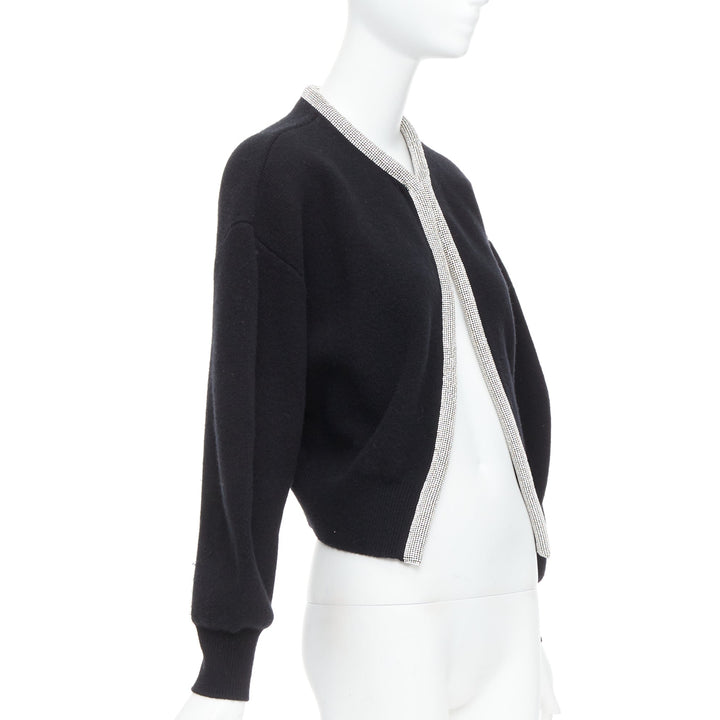 ALEXANDER WANG black wool cashmere blend crystal cord cropped cardigan S