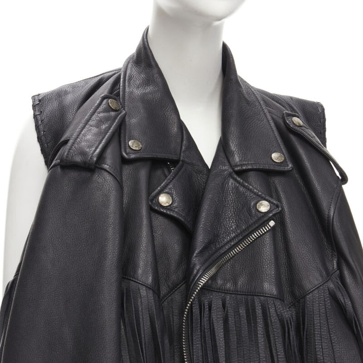 BALENCIAGA  2017 Runway 3-way draped hanging fringed biker jacket FR36 S