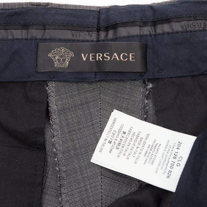 VERSACE 100% cotton grey checkered straight leg dress trousers IT48 M
