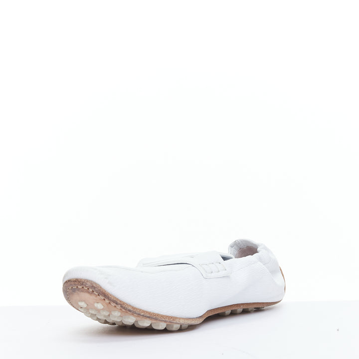 HERMES Echo Mocassins white leather cream studded back driving loafers EU37