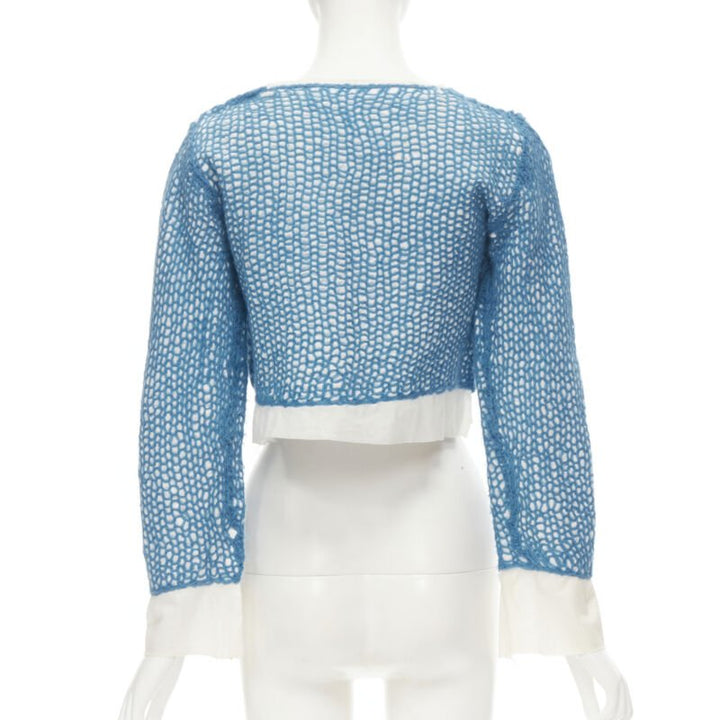 COMME DES GARCONS 1980's Vintage blue wool weave embroidered cropped top M