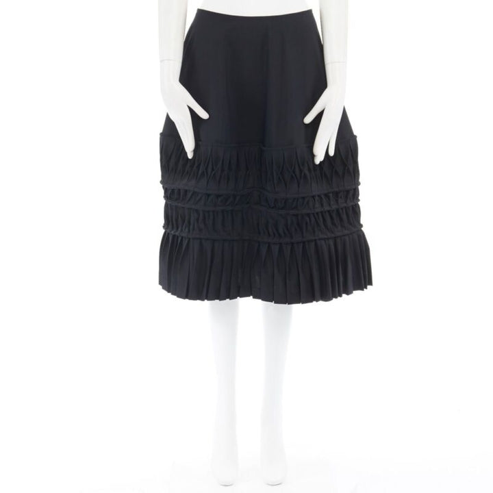 JUNYA WATANABE 1998 black wool blend origami pleated front wrap tie skirt M
