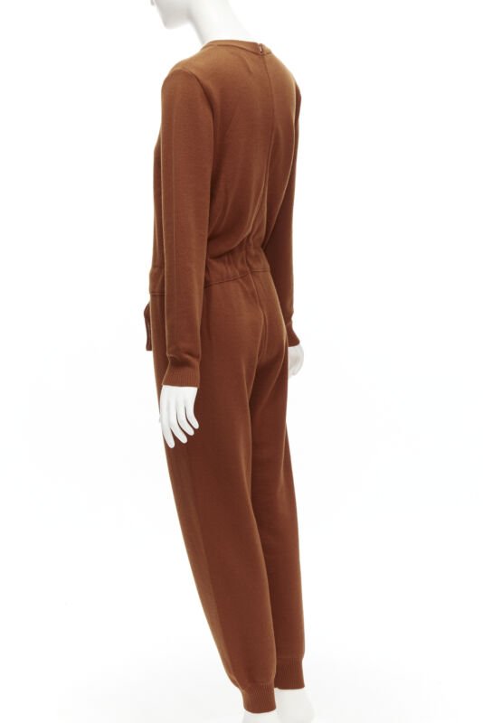 OSCAR DE LA RENTA 2019 100% virgin wool brown drawstring knitted jumpsuit S