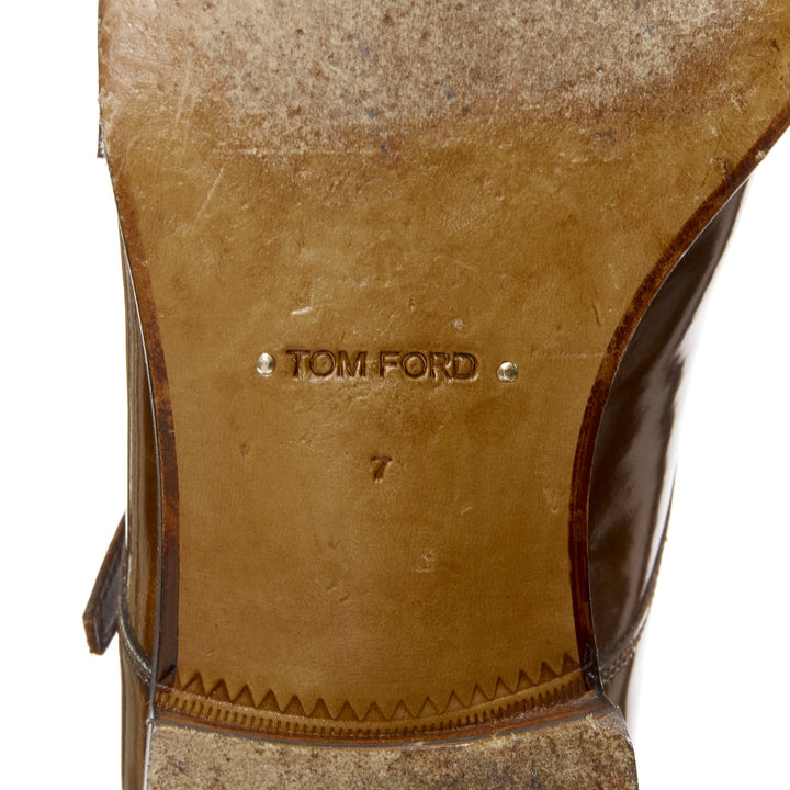 TOM FORD Spazzolato brown leather buckles monk strap loafers UK7 EU41