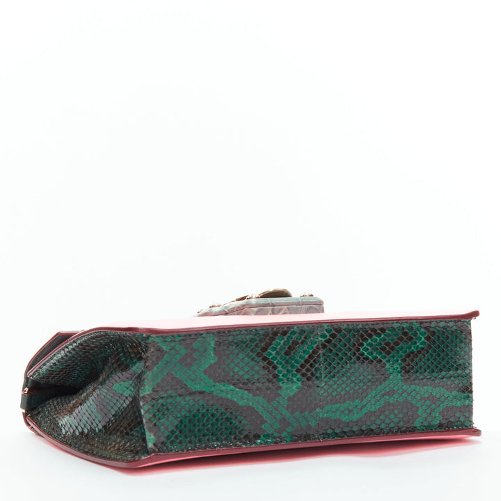 DOLCE GABBANA Lucia pink grey scaled leather flap clasp crossbody bag