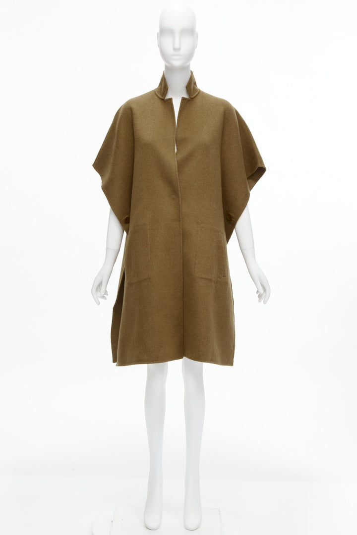 TIBI brown virgin wool angora cape sleeve high collar coat US0 XS