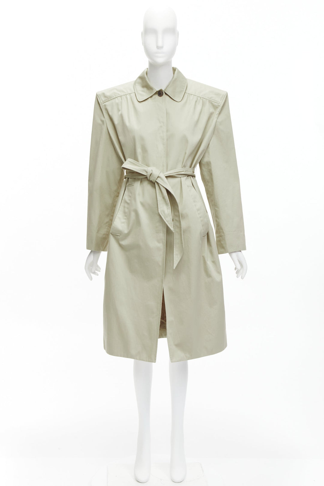 BALENCIAGA Demna 2017 Runway boxy oversized shoulder belted trench coat FR34 XS