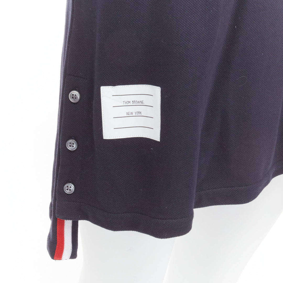 THOM BROWNE navy blue signature stripe webbing pique polo dress IT36 XXS