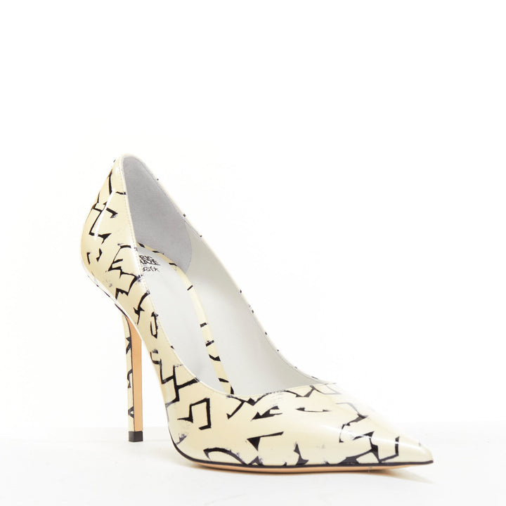 JIMMY CHOO ERIC HAZE Poggy black graphics pearl leather pumps EU38.5