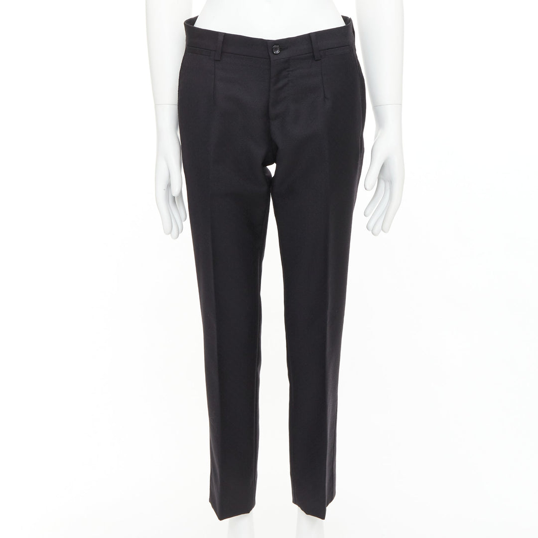 DOLCE GABBANA black wool mohair scaled pattern jacquard cropped trousers IT44 XS
