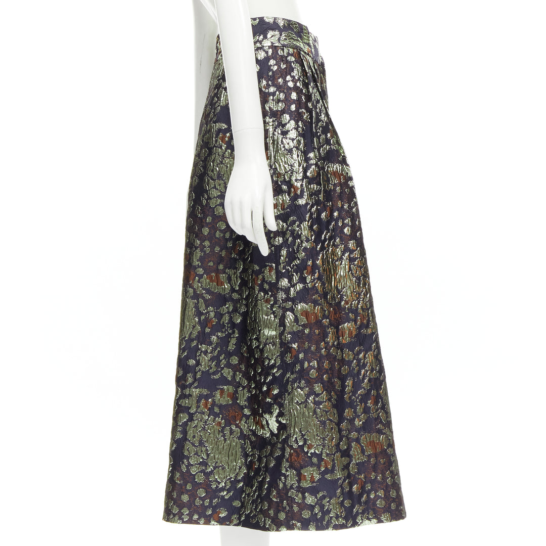 MALENE BIRGER Dinard gold metallic brocade wide leg culottes pants FR32 XXS