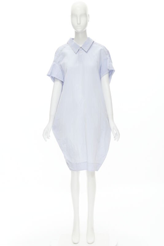 MARNI light blue yellow overstitching crinkled viscose round boxy dress IT38 XS