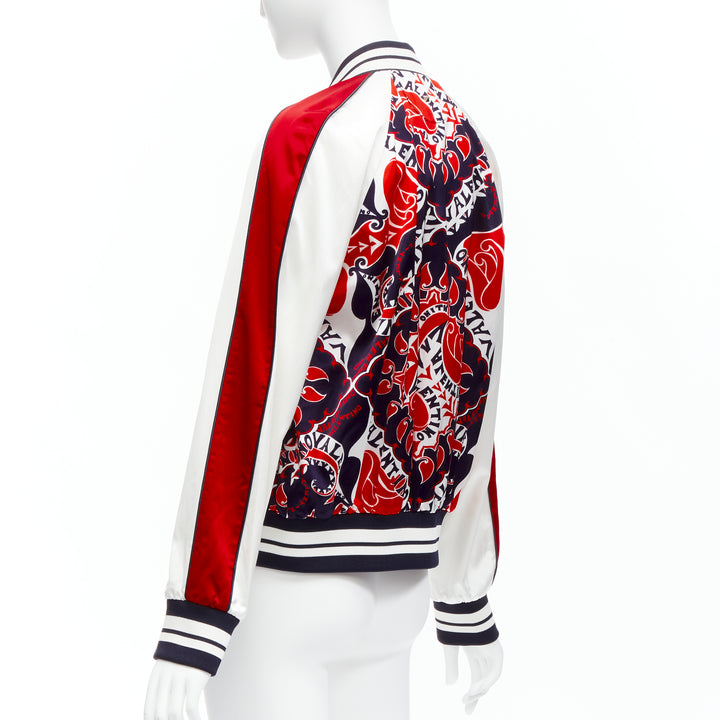 VALENTINO 2022 Manifesto Heart Bandana red blue satin bomber jacket IT40 S