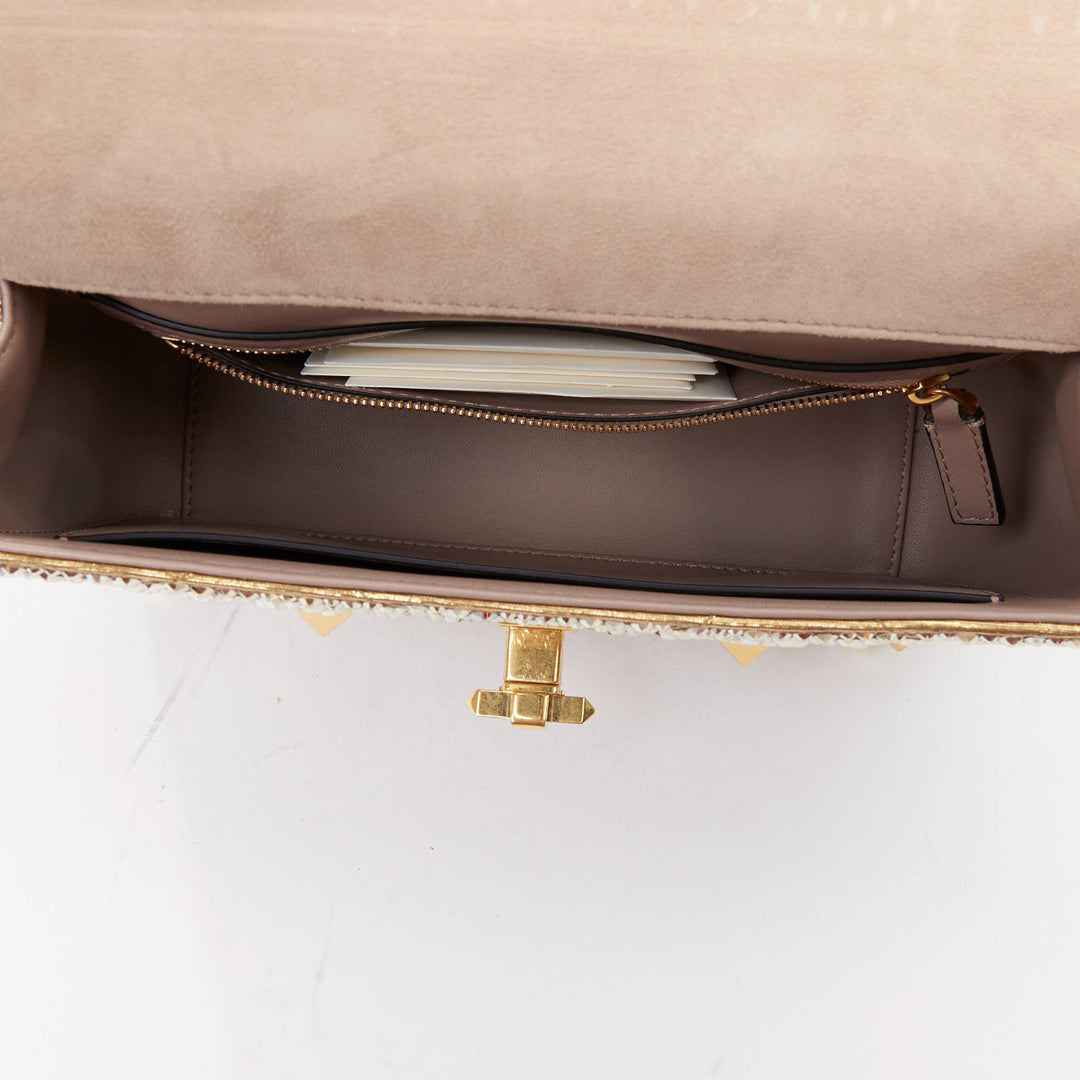 rare VALENTINO Roman Stud Medium gold crystal chain turnlock shoulder bag