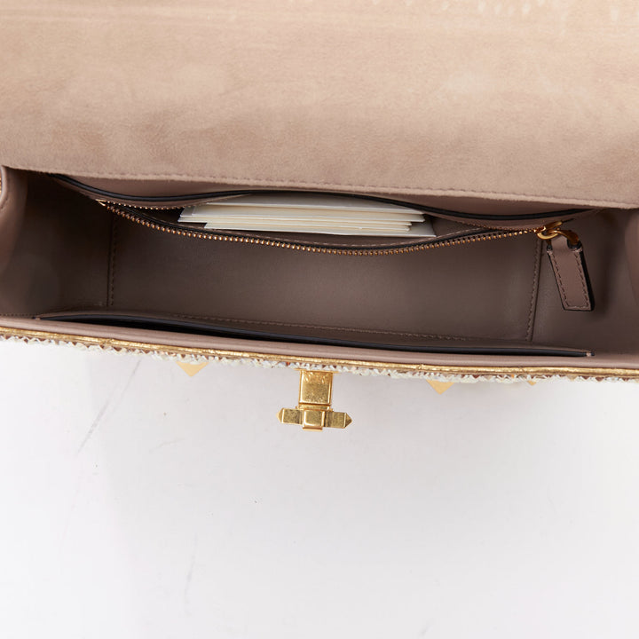 rare VALENTINO Roman Stud Medium gold crystal chain turnlock shoulder bag