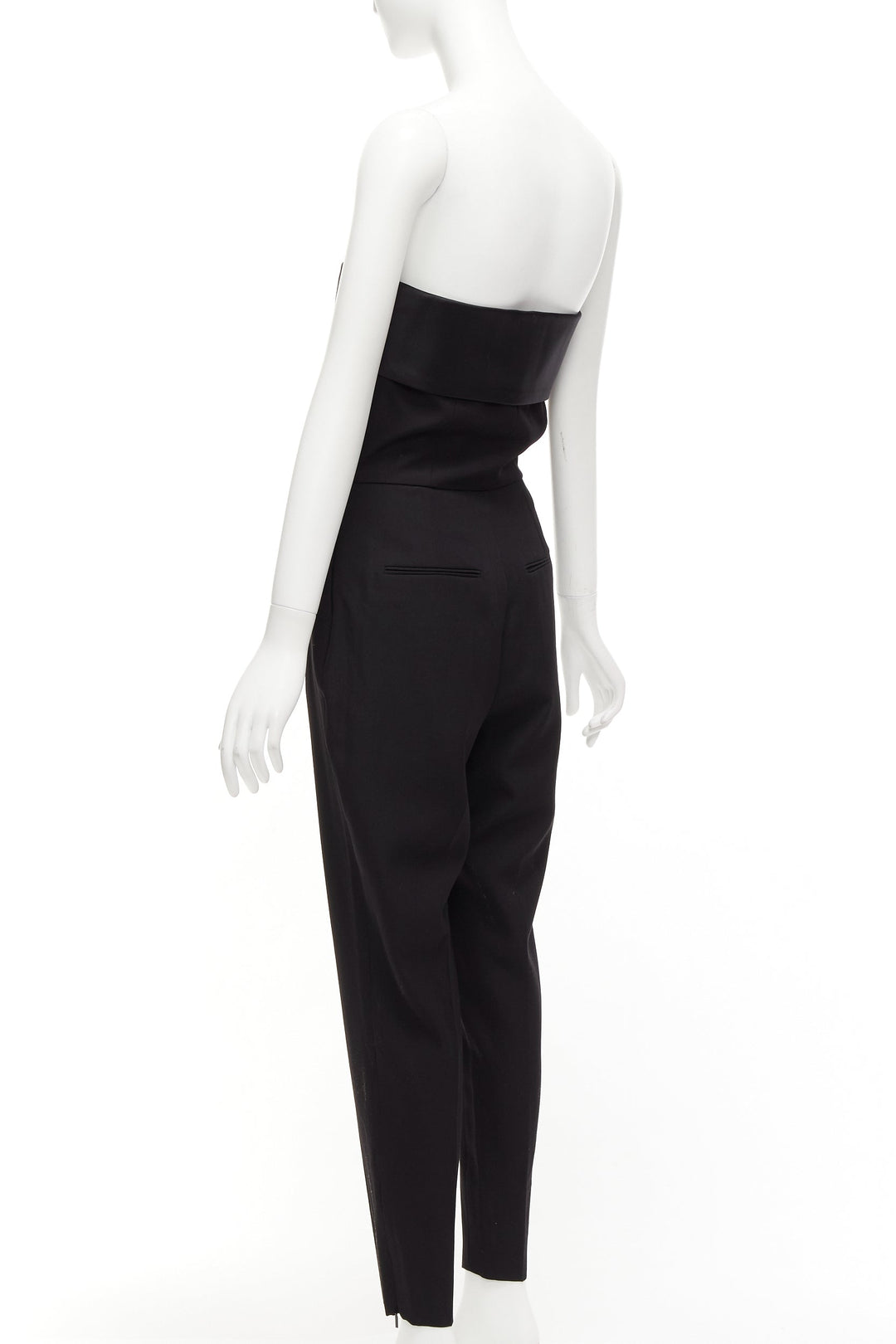 SAINT LAURENT 2014 black virgin wool silk strapless satin panel jumpsuit FR38 M