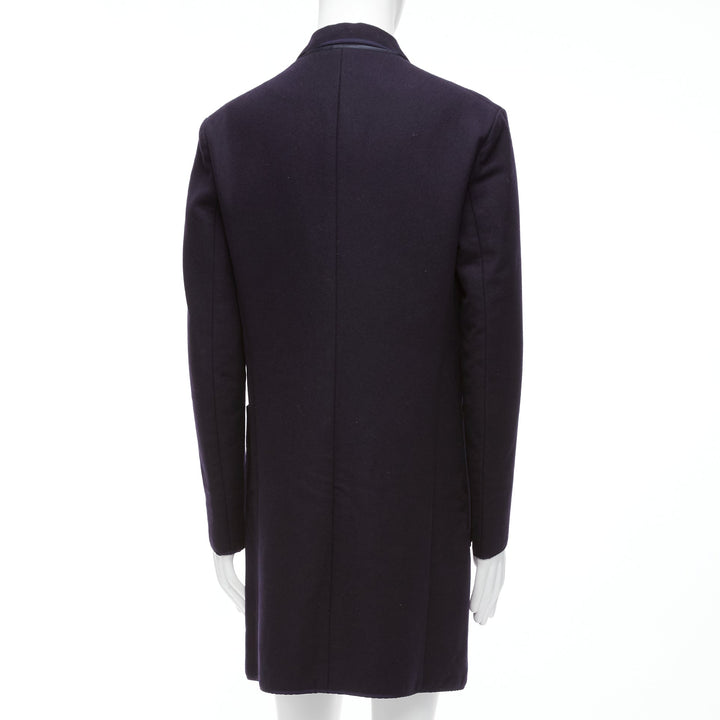 NEIL BARRETT navy wool blend ribbon trimmed pocket detail long coat IT48 M