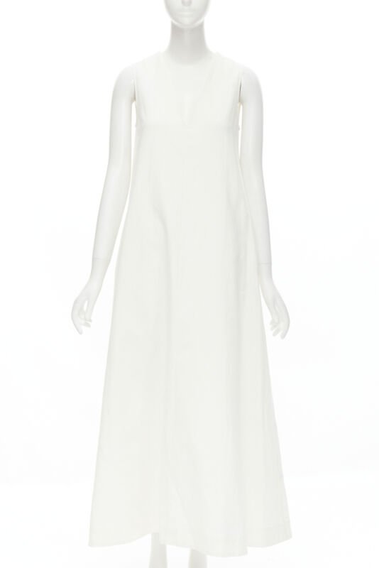 CO Collection white linen cotton sleeveless V-neck A-line flared maxi dress XS