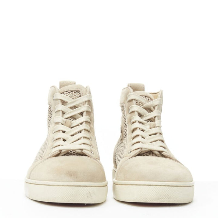 CHRISTIAB LOUBOUTIN Louis sand beige suede jacquard high top sneaker EU40.5