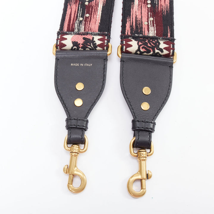 CHRISTIAN DIOR black cream ethnic embellished wide bag strap
