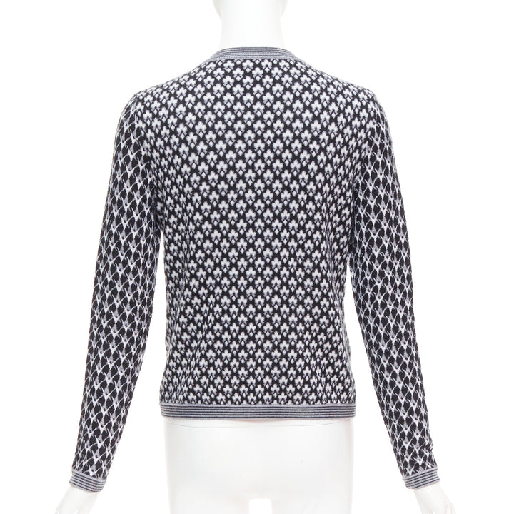 CHANEL black white cashmere velvet buttons crew cardigan FR38 M