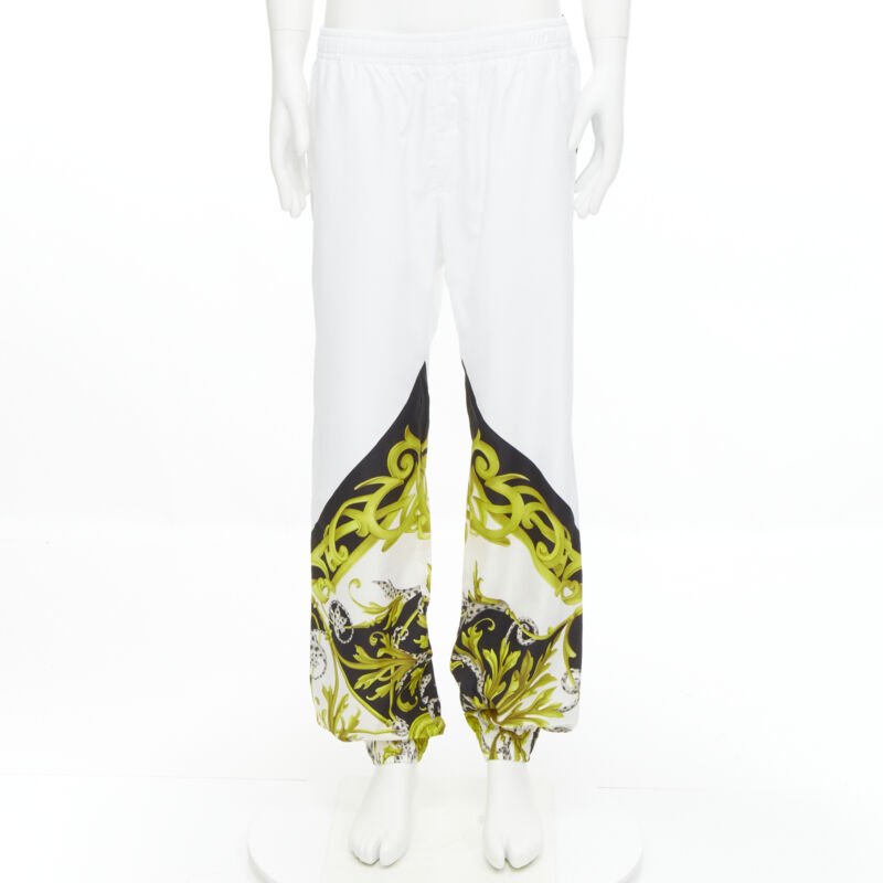 VERSACE Barocco Acanthus black gold baroque white nylon track pants IT54 XXL