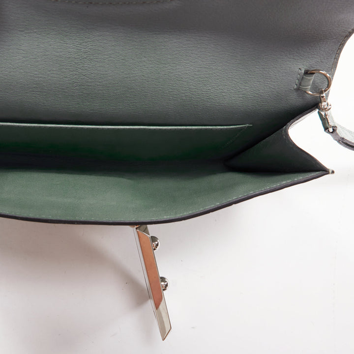 HERMES Goodlock Porosus mint green scaled leather PHW push clasp wrist clutch